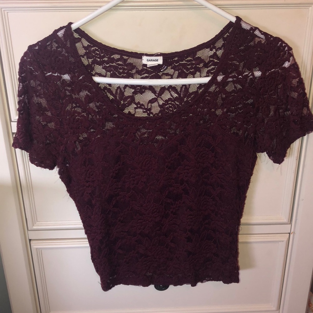 Maroon floral lace top
